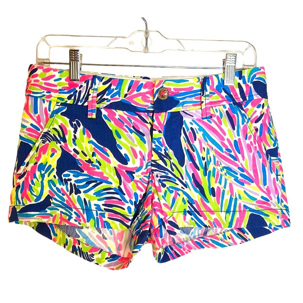 Lilly Pulitzer The Walsh Blue, Pink, & Green Summer Short in Indigo Palm Print